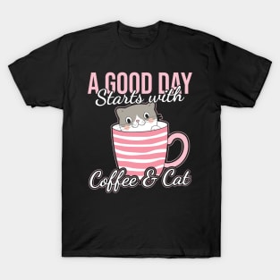 Cat and Coffee Funny Kitty Cat Lover T-Shirt